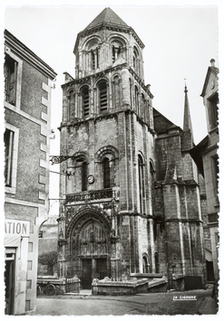 Vorschaubild Poitiers: Sainte-Radegonde, Glockenturm von WSW (Postkarte aus der Diakartei), Rückseite mit Notiz Wolfgang Schönes 